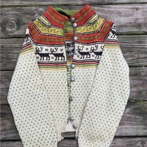 Vintage Cropped Hand Knit handmade Wool Sweater Xs/S/M cardigan